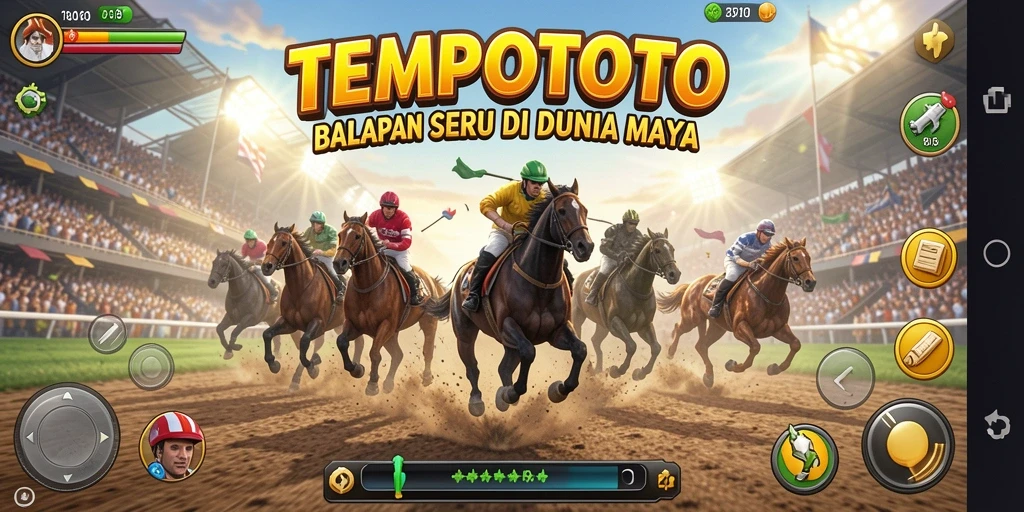 Screenshot utama TEMPOTOTO menampilkan aksi balapan yang seru dan grafis menawan.